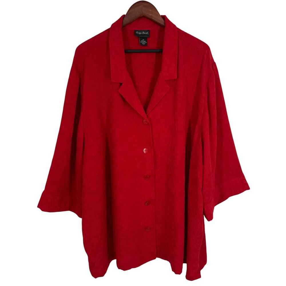 Maggie Barnes Plus Size 5X 34/36W Red Christmas Long Sleeve Blouse Shirt Top